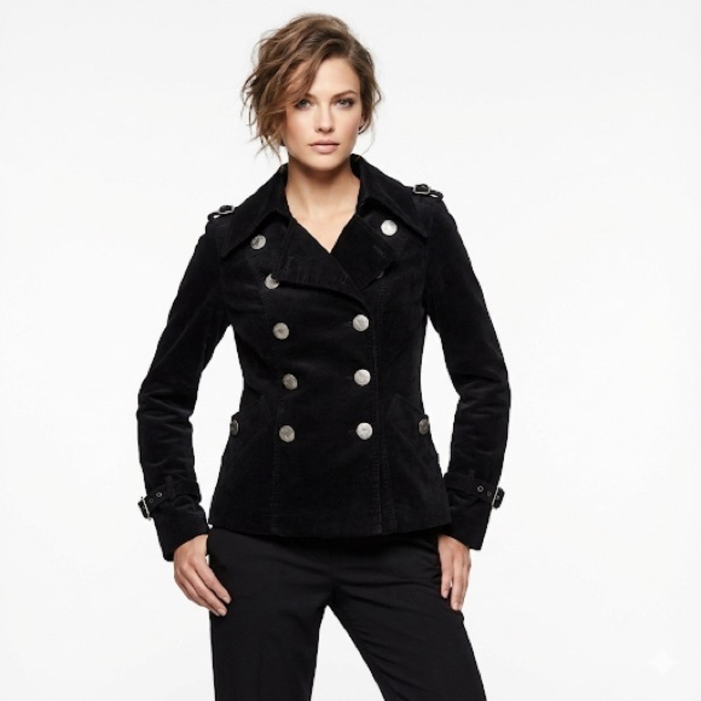 Betseyville Indie Sleaze Black Corduroy Military Jacket Size 8